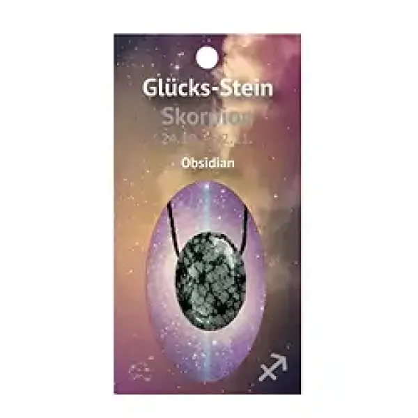 Glücksstein Skorpion – Obsidian mit Band & Astrokarte